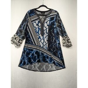 Style & Co Embellished Snakeskin Print Tunic Top Blue Black Women's‎ Large L